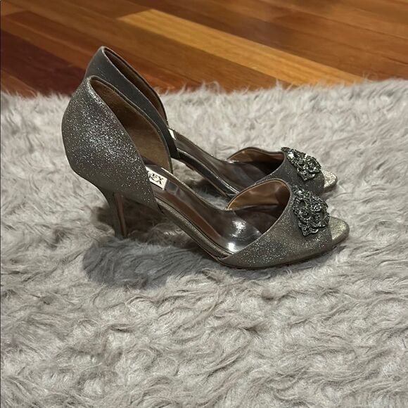 Badgley Mischka D’ Orsay Silver Embellished Heels - Picture 6 of 12